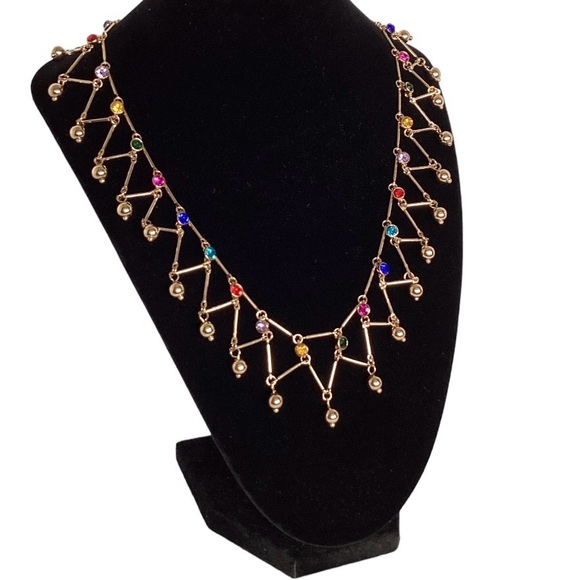 Anna & Ava Gold Tone And Drop Bead Multicolor Rhinestone Collar Necklace - Picture 1 of 14